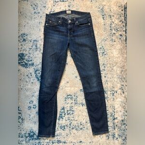 Hudson dark wash, midrise, skinny, relaxed jeans